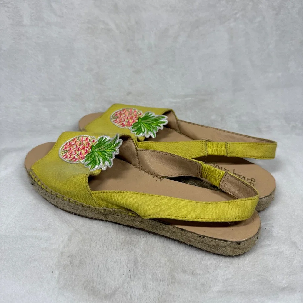 Lilly Pulitzer Yellow Pineapple Embroidered Espadrille Slingback Sandals 6.5M